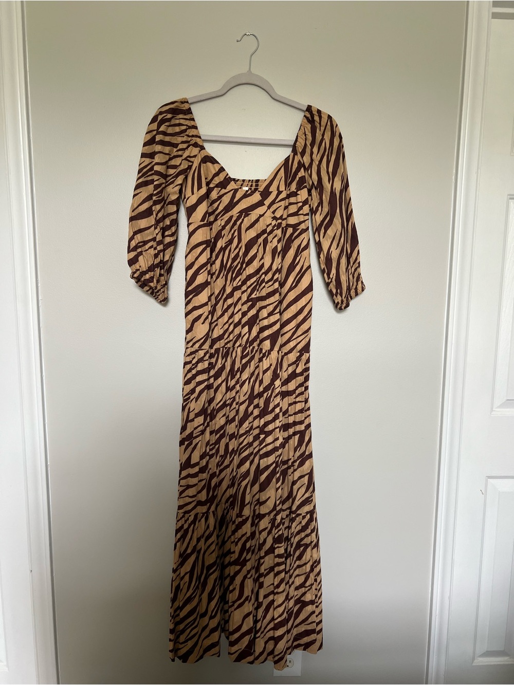 Anthropologie Brown Zebra-Print Tiered Maxi Dress - Picture 3 of 3
